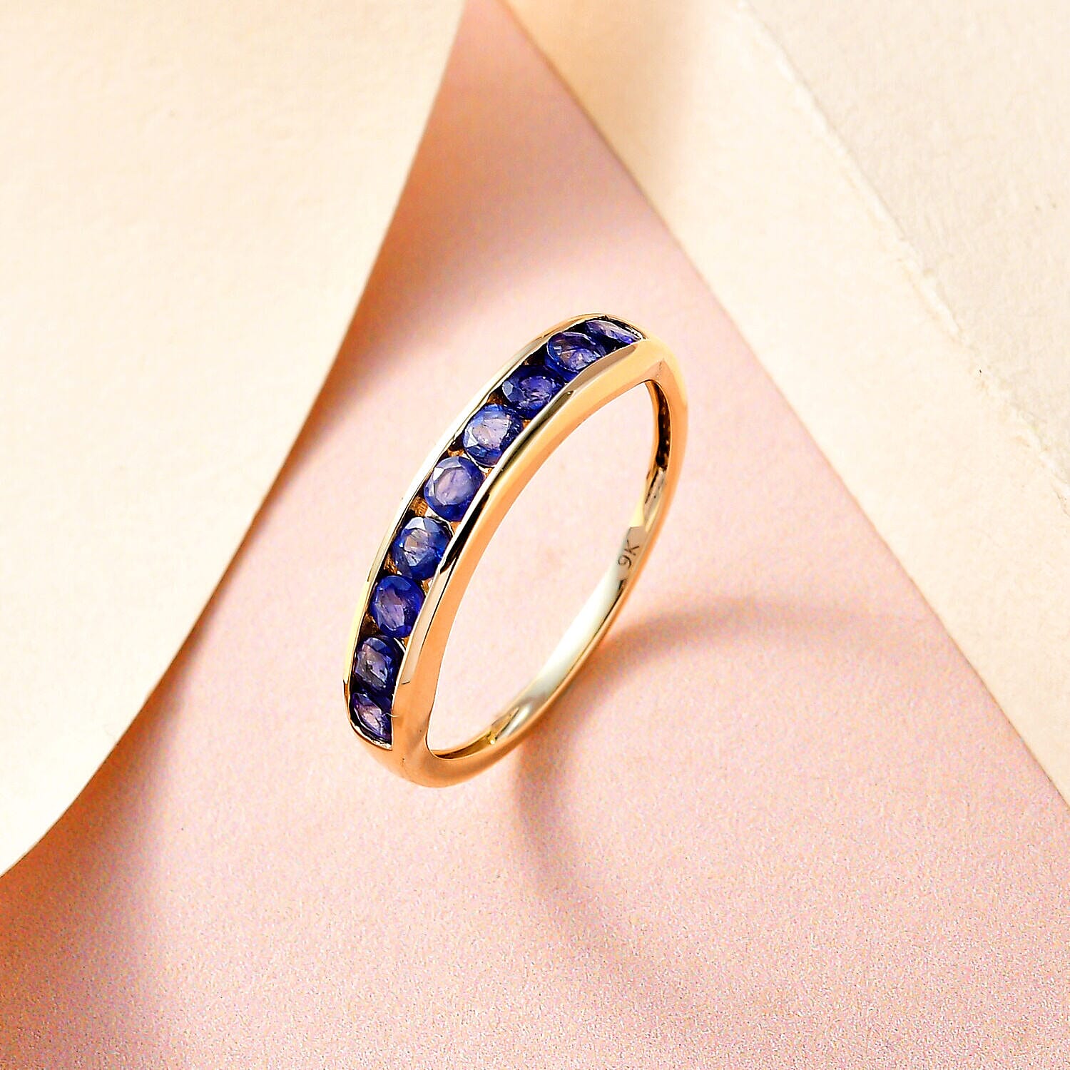 9K Yellow Gold Masoala Sapphire Half-Eternity Band Ring