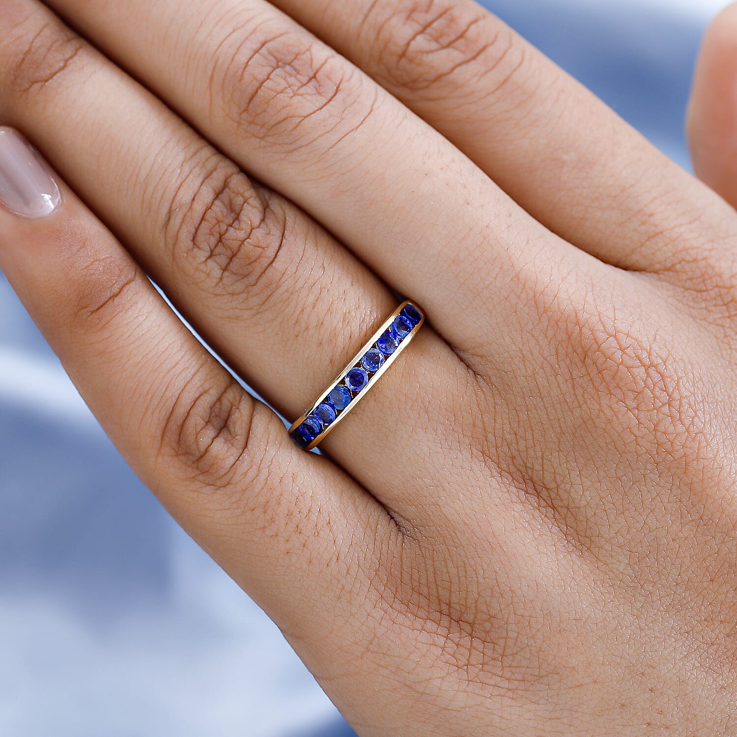 9K Yellow Gold Masoala Sapphire Half-Eternity Band Ring