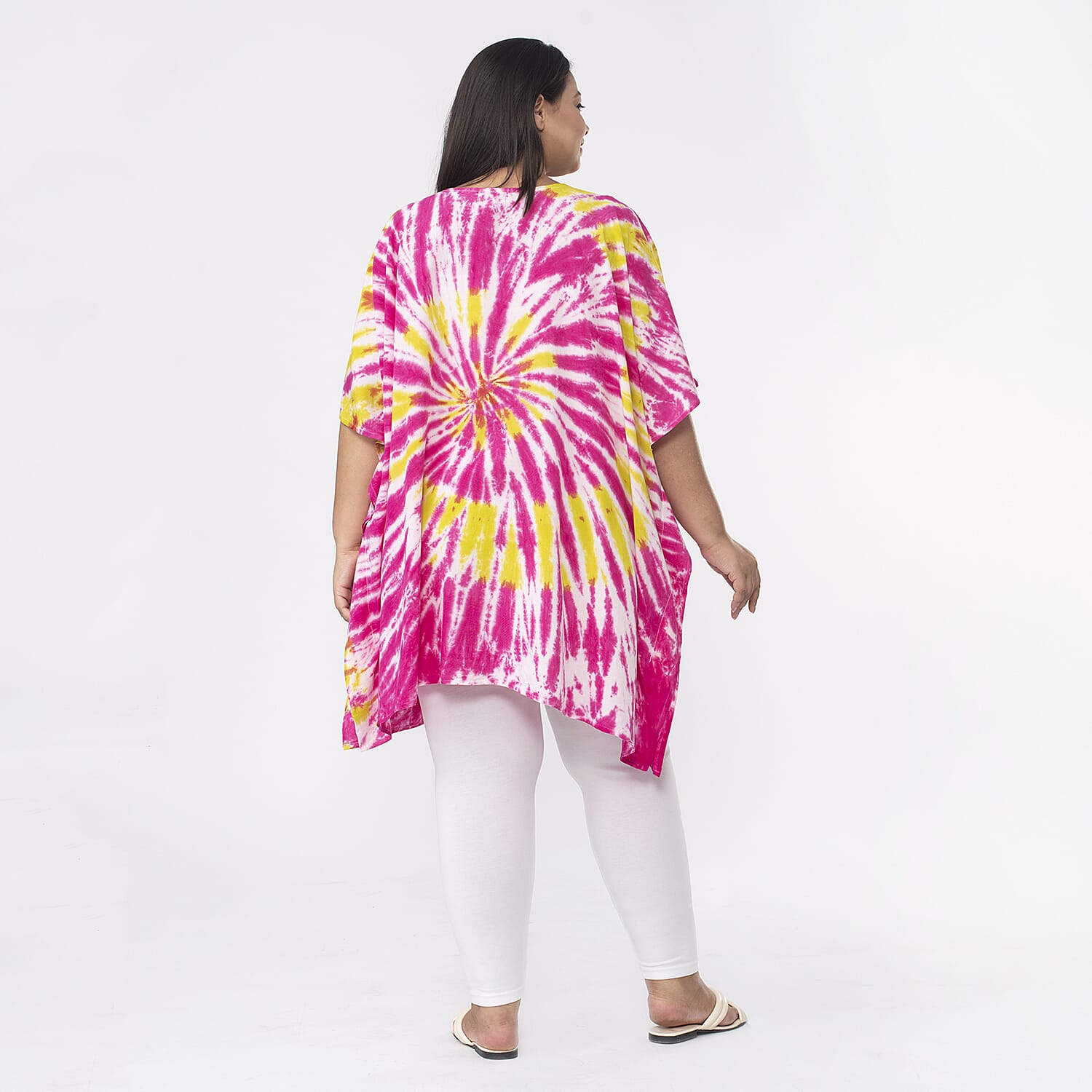 Tamsy 100% Viscose V-Neck Tie Dye Kaftan (One Size,8-18) - Oranage and Blue