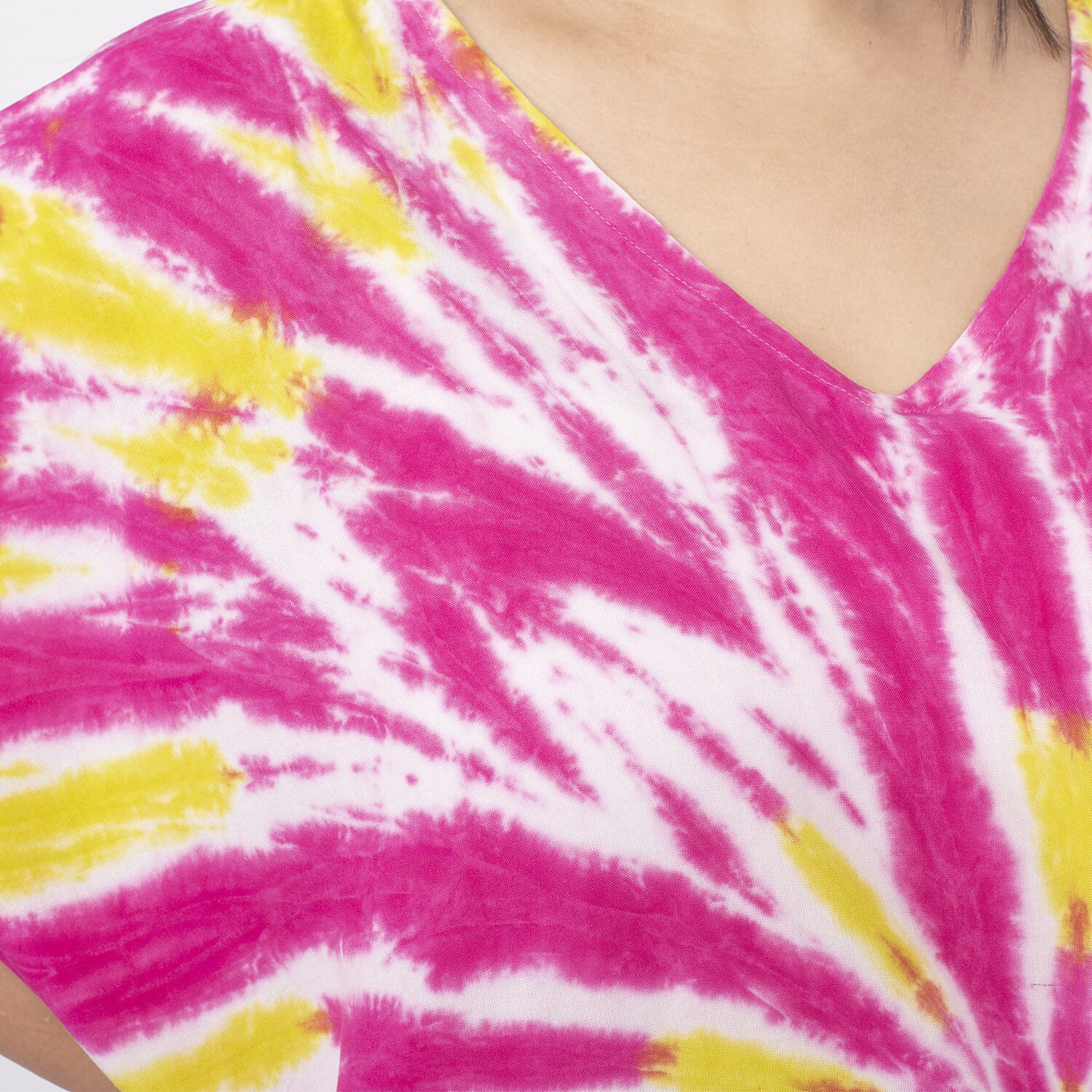 Tamsy 100% Viscose V-Neck Tie Dye Kaftan (One Size,8-18) - Oranage and Blue