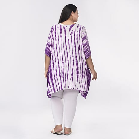 Tamsy 100% Viscose V-Neck Tie Dye Kaftan (One Size,8-18) - Purple