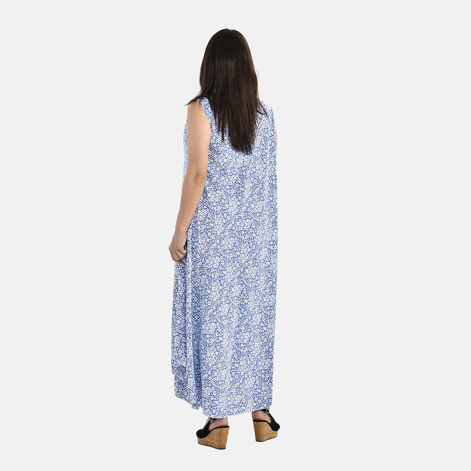 Tamsy Daisy Print Umbrella Maxi Dress (One Size 8-18) - Sky Blue