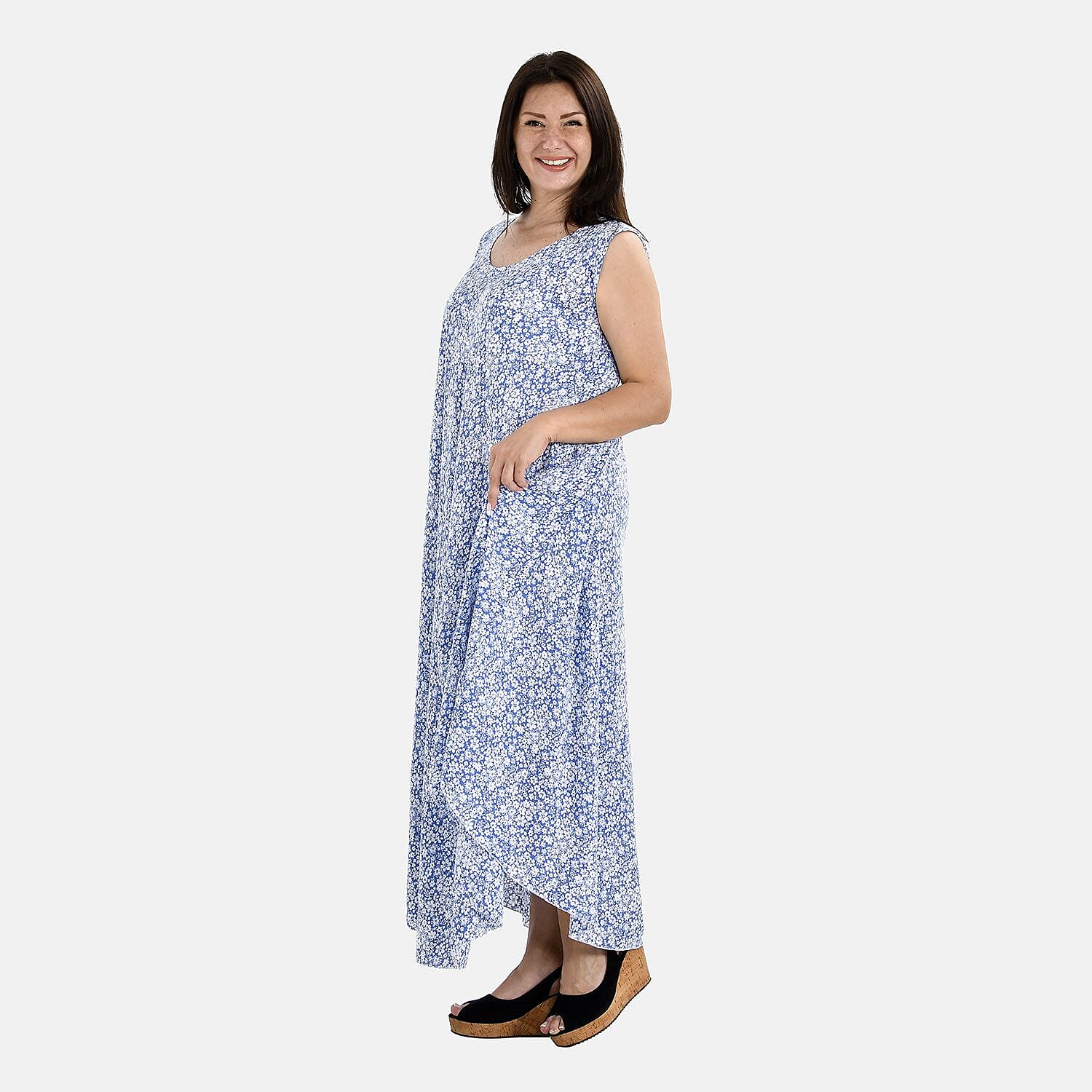 Tamsy Daisy Print Umbrella Maxi Dress (One Size 8-18) - Sky Blue