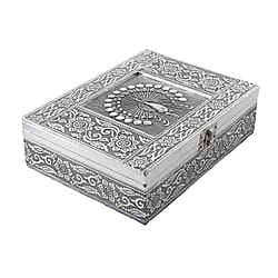 Peacock Storage Box (Size 21x15x6 cm) - Silver & Silver