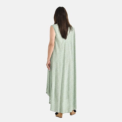 TAMSY 100% Viscose Floral Print Umbrella Midi Dress (One Size Curve,18-24) - Mint Green