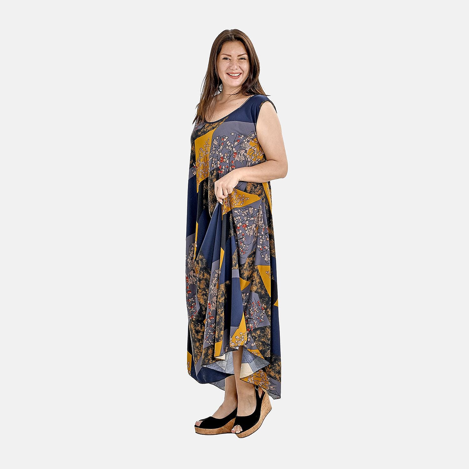 OTO - Tamsy Daisy Print Umbrella Maxi Dress (One Size 8-18) - Sky Blue