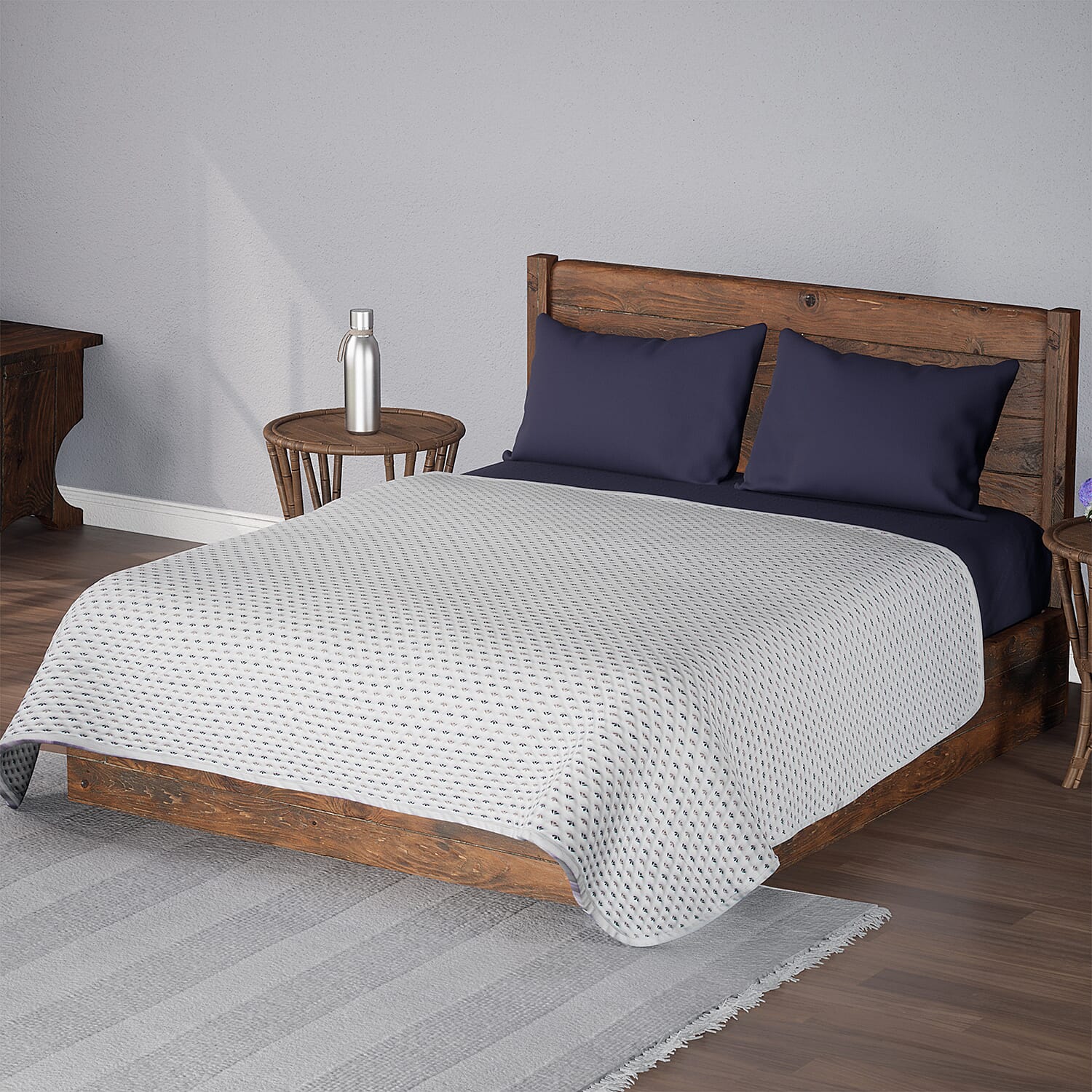 Knitted Viscose Soft Dohar Blanket with Filling Weaved (Size 228x145 cm) - Black & Beige