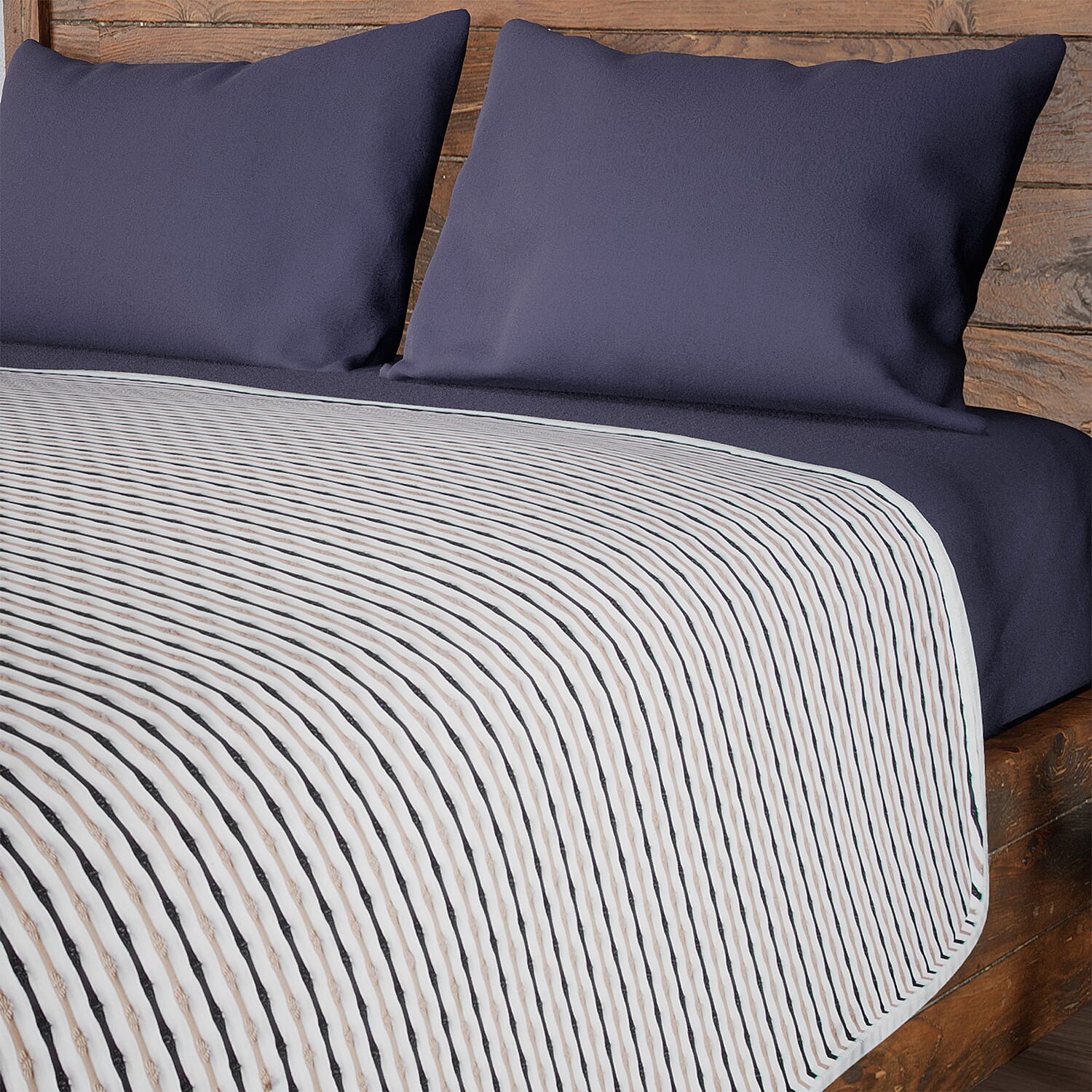 Knitted Viscose Soft Dohar Blanket with Filling Weaved (Size 228x145 cm) - Black & Beige