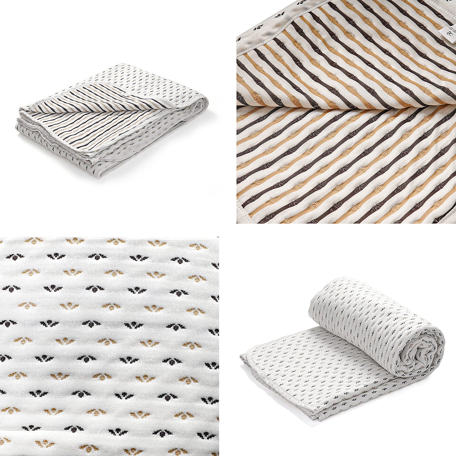 Knitted Viscose Soft Dohar Blanket with Filling Weaved (Size 228x145 cm) - Black & Beige