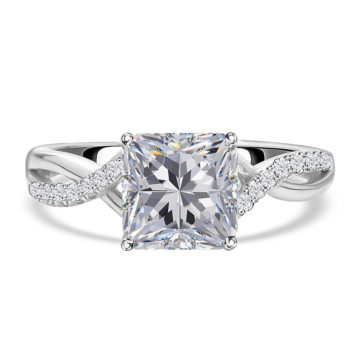 Moissanite Ring in Rhodium Overlay Sterling Silver 3.00 Ct