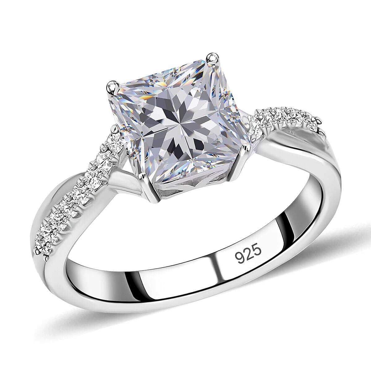 Moissanite Ring in Rhodium Overlay Sterling Silver 3.00 Ct