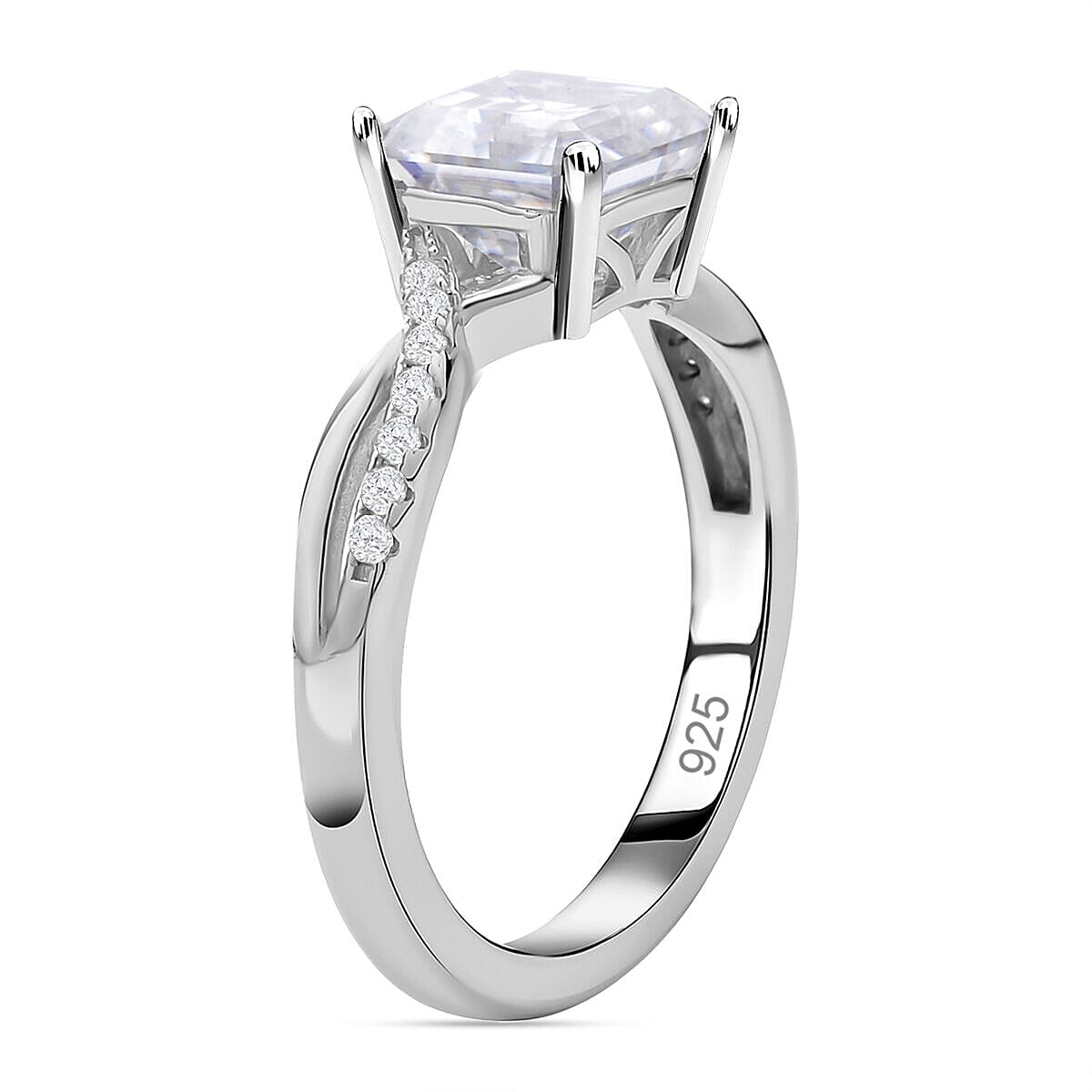 Moissanite Ring in Rhodium Overlay Sterling Silver 3.00 Ct