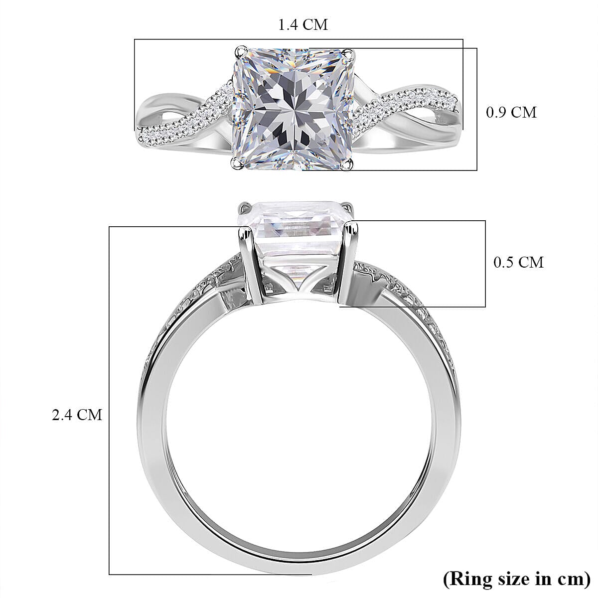 Moissanite Ring in Rhodium Overlay Sterling Silver 3.00 Ct