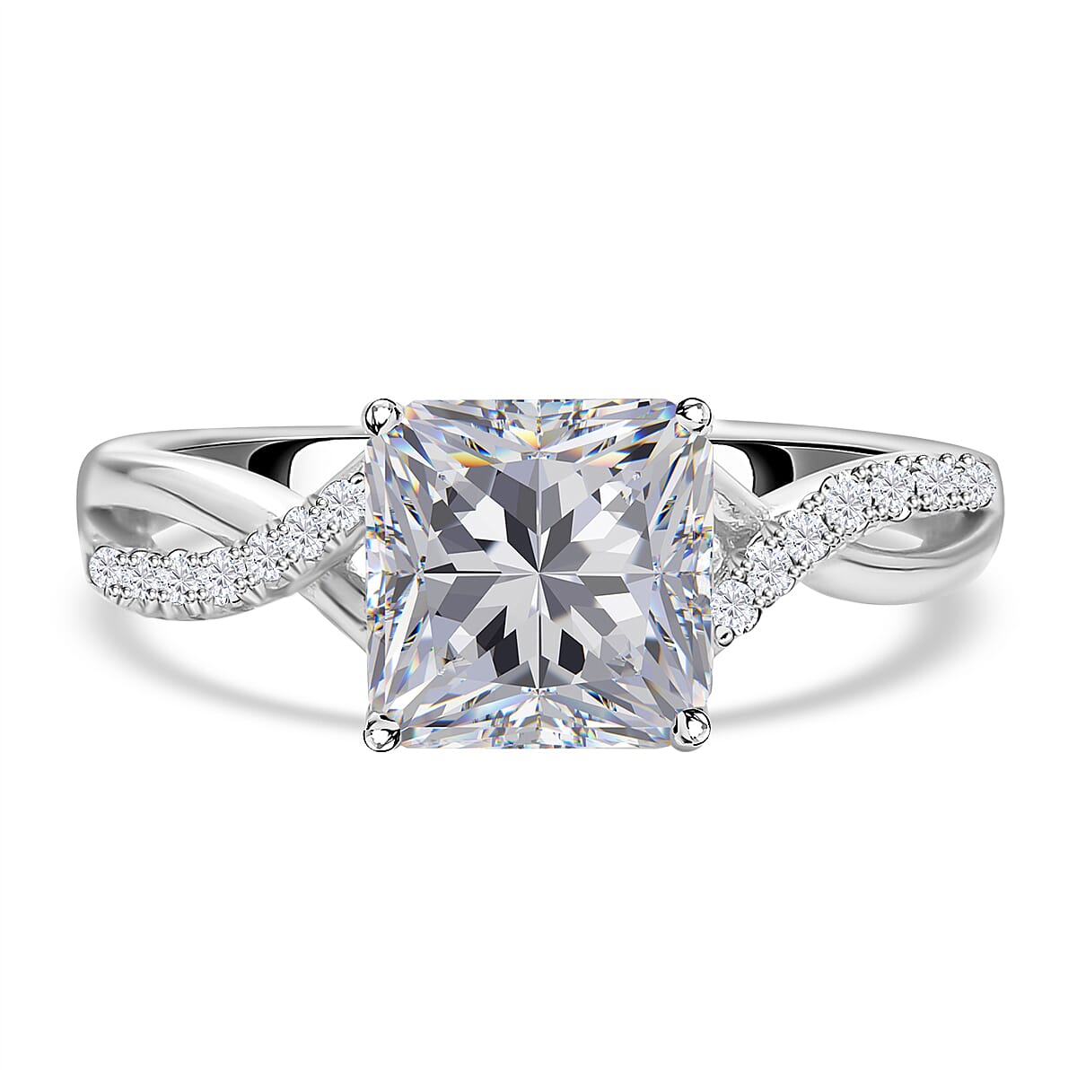 Moissanite Ring in Rhodium Overlay Sterling Silver 3.00 Ct