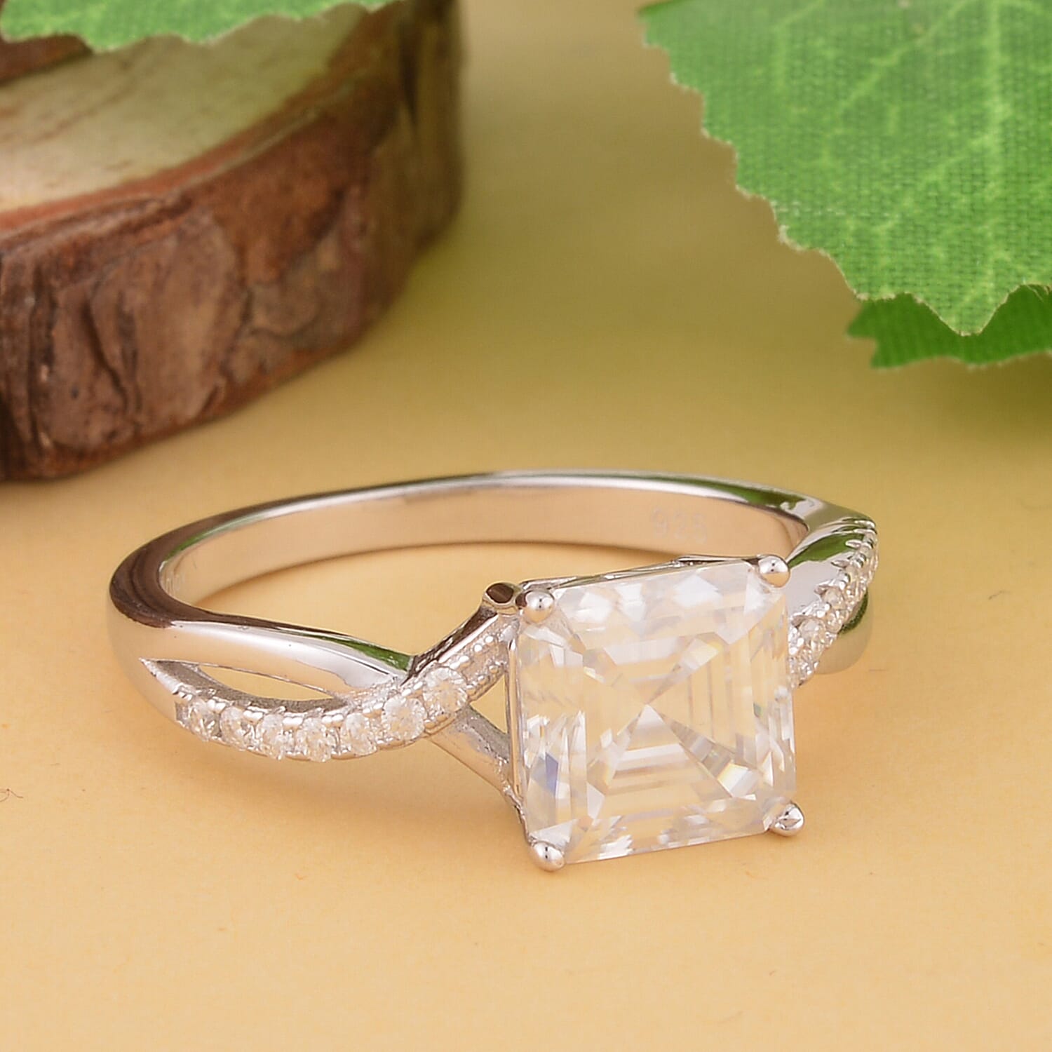 Moissanite Ring in Rhodium Overlay Sterling Silver 3.00 Ct