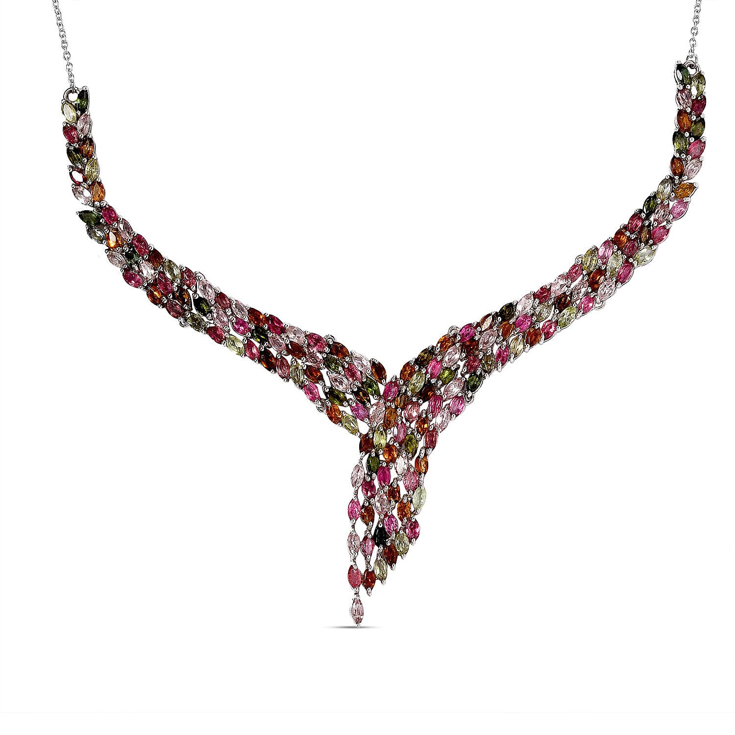 Multi-Tourmaline Necklace (Size - 20) with Lobster Lock in Platinum Overlay Sterling Silver 13.28 Ct, Silver Wt. 14.18 Gms