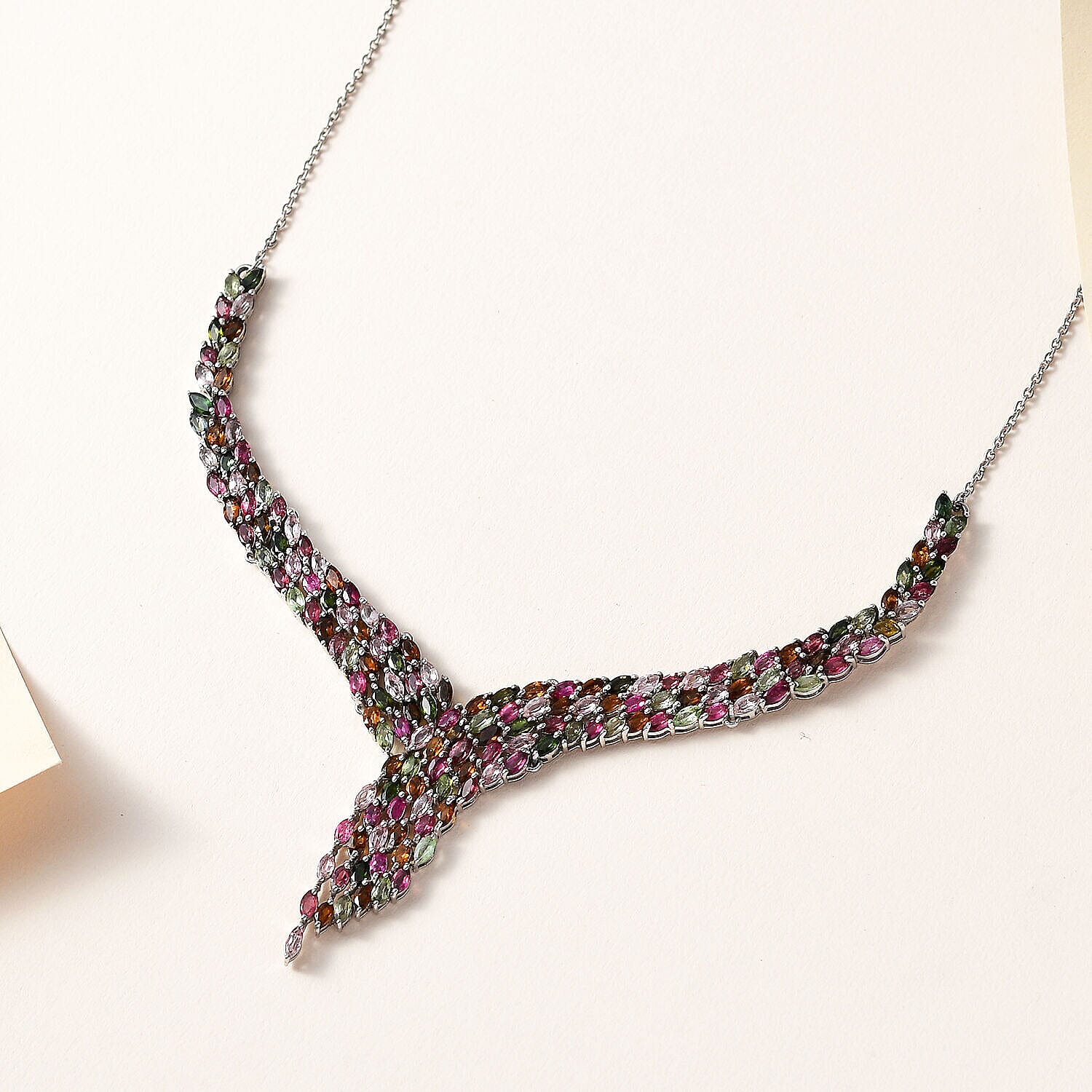 Multi-Tourmaline Necklace (Size - 20) with Lobster Lock in Platinum Overlay Sterling Silver 13.28 Ct, Silver Wt. 14.18 Gms