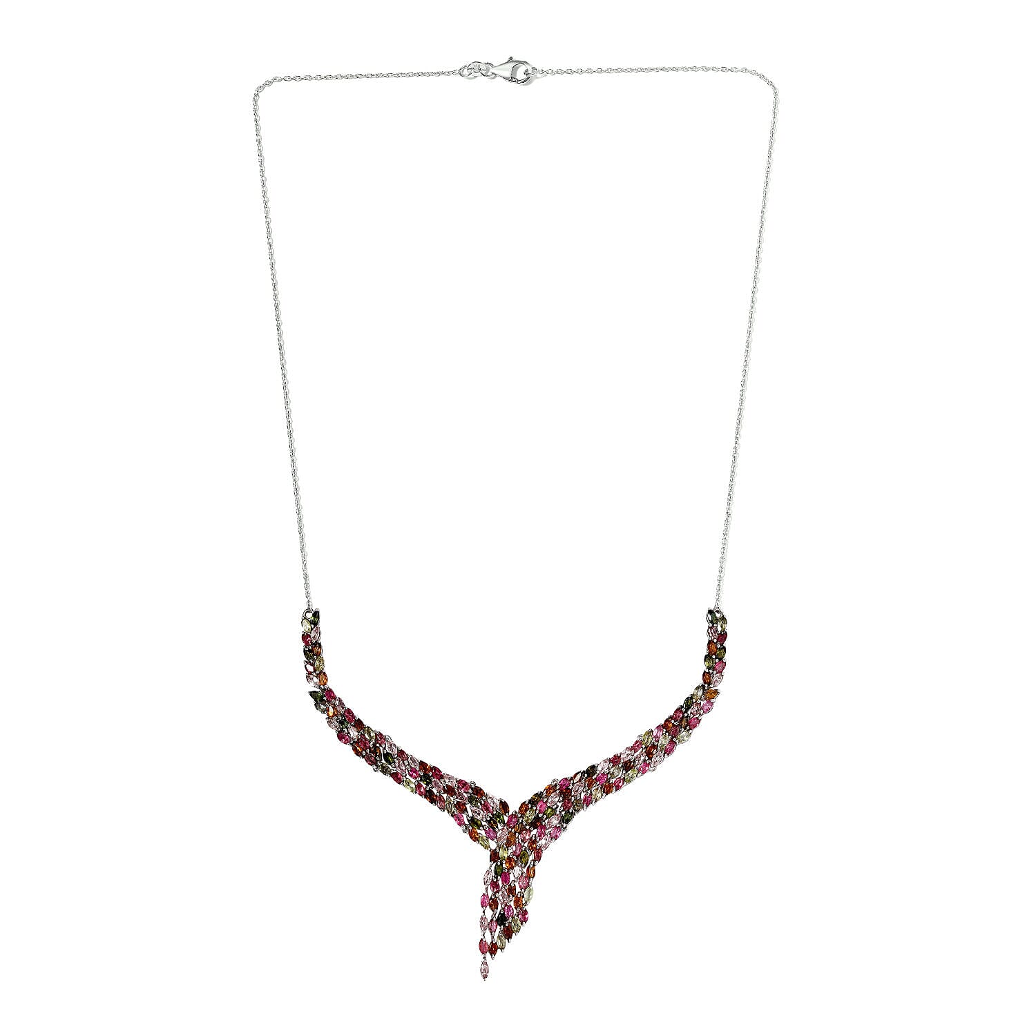 Multi-Tourmaline Necklace (Size - 20) with Lobster Lock in Platinum Overlay Sterling Silver 13.28 Ct, Silver Wt. 14.18 Gms