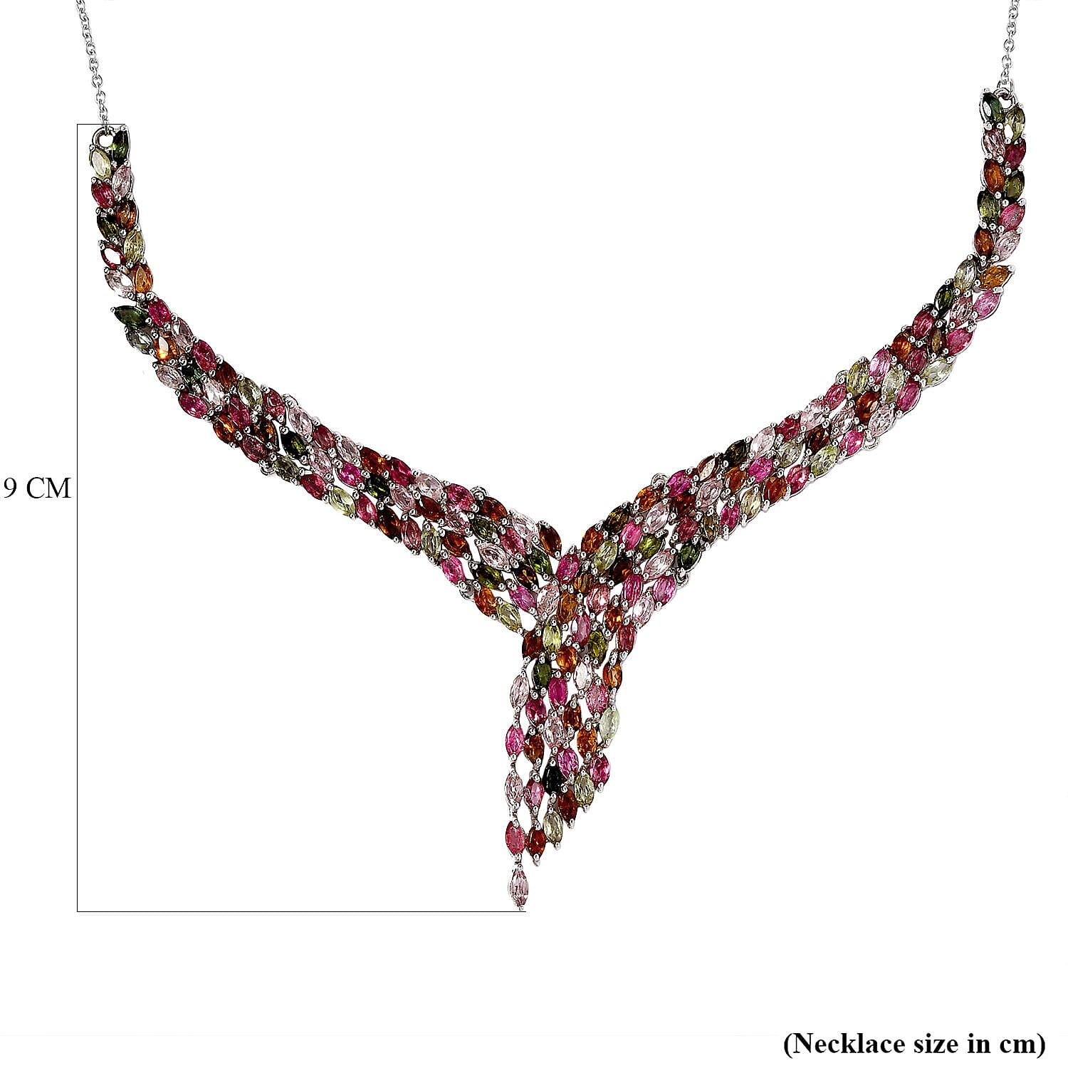 Multi-Tourmaline Necklace (Size - 20) with Lobster Lock in Platinum Overlay Sterling Silver 13.28 Ct, Silver Wt. 14.18 Gms