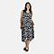 Tamsy 100% Viscose Leaf Pattern Umbrella Midi Dress (One Size) - Black & White