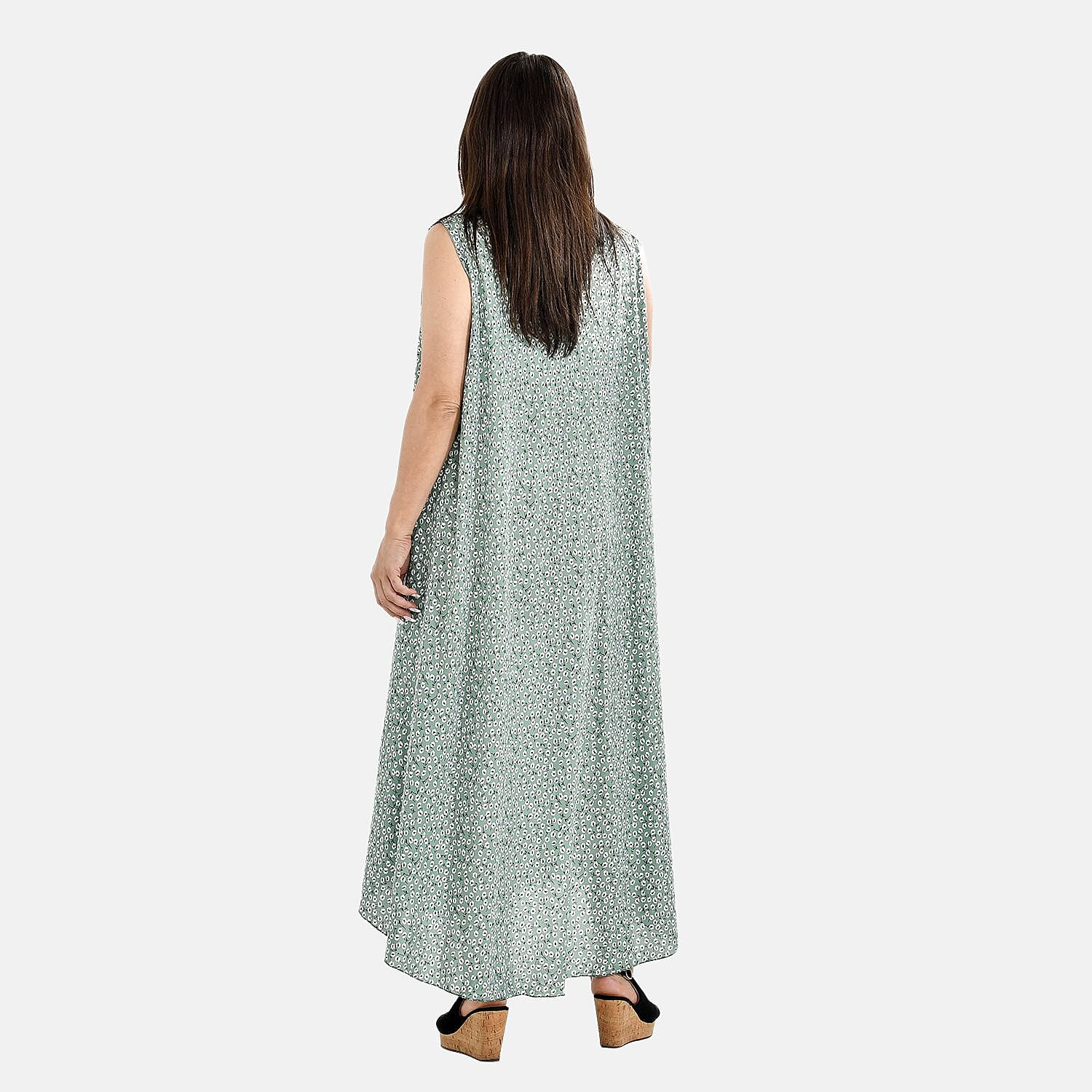 Tamsy 100% Viscose Dot Printed Umbrella Midi Dress (One Size) - Blue