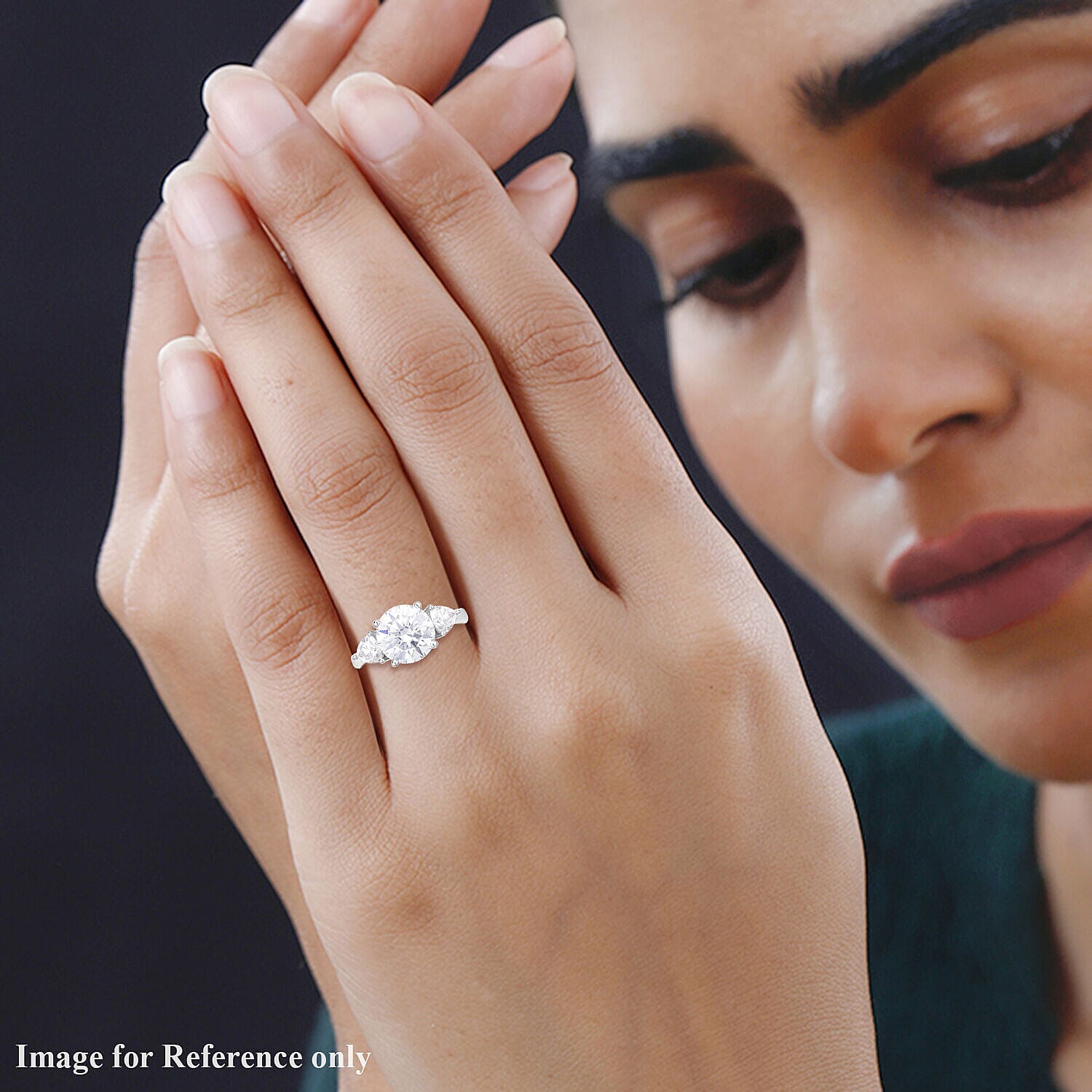 Moissanite 3 Stone Ring in Rhodium Overlay Sterling Silver 4.40 Ct