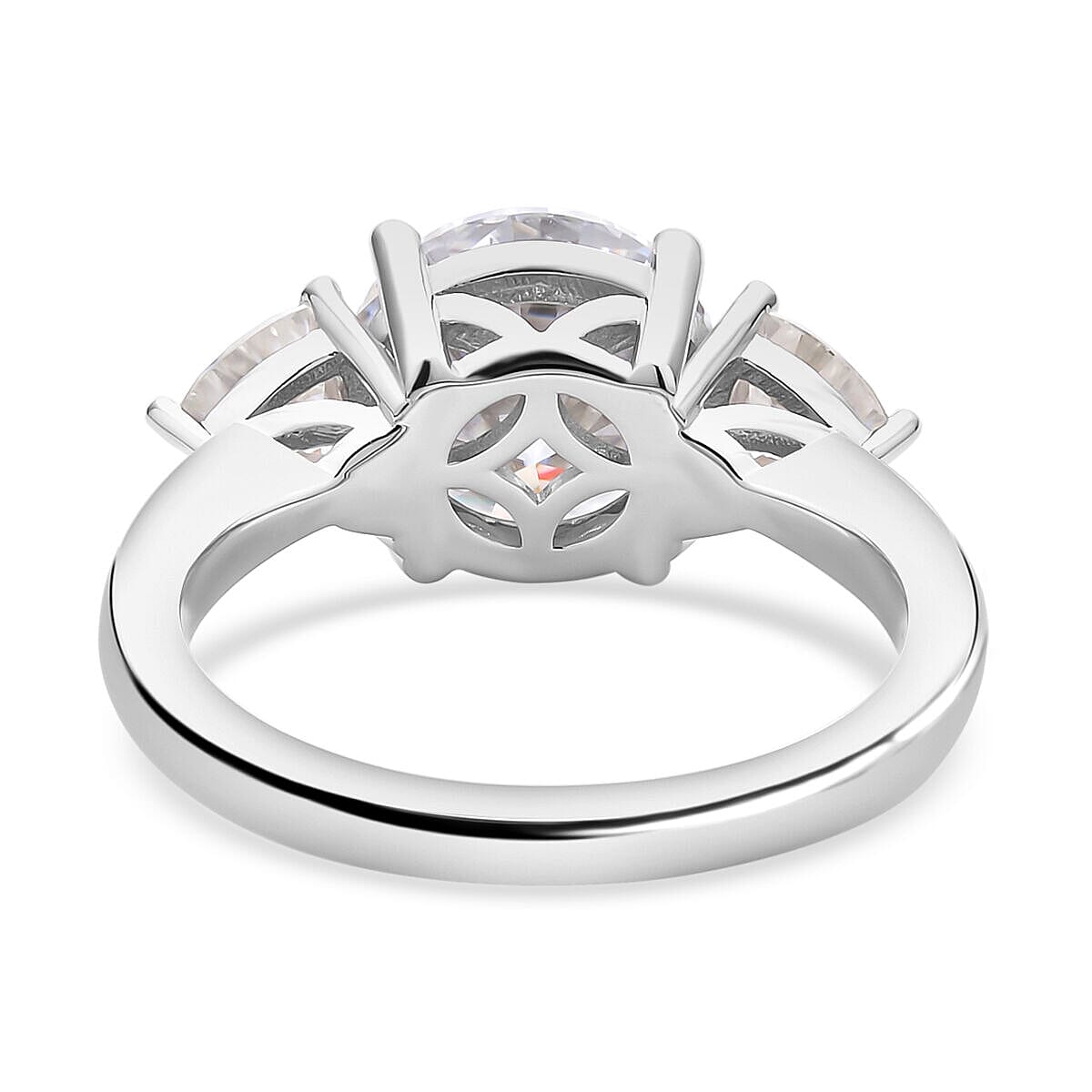 Moissanite 3 Stone Ring in Rhodium Overlay Sterling Silver 4.40 Ct