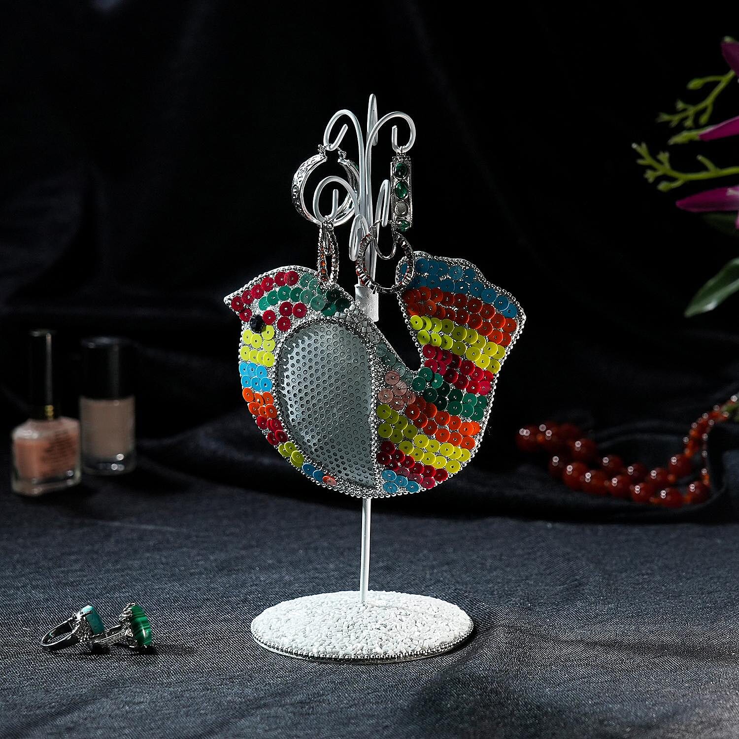 Bird Figure Iron Based Beaded Keyring Holder - Multi