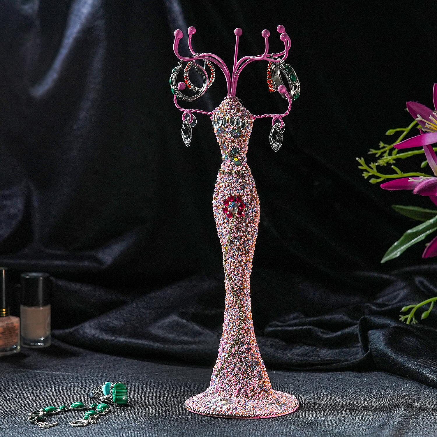Lady Figure Iron Based Beaded Jewellery - Keyring Holder (Size 31x11x9 Cm) - Pink