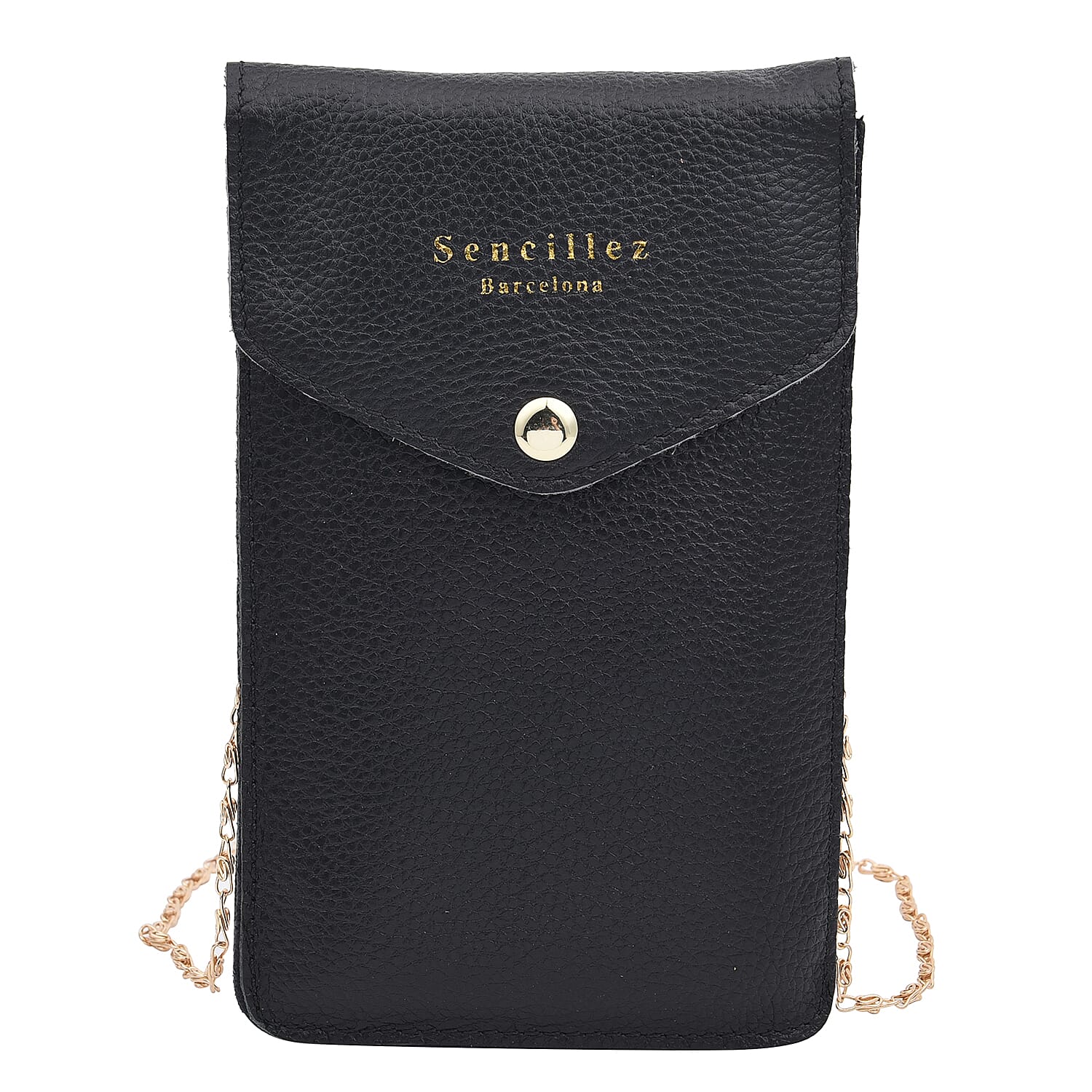 SENCILLEZ 100% Genuine Leather Cell Phone Crossbody Bag with Shoulder Strap (Size 18x12x1Cm) - Black