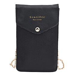 SENCILLEZ 100% Genuine Leather Cell Phone Crossbody Bag with Shoulder Strap (Size 18x12x1Cm) - Black