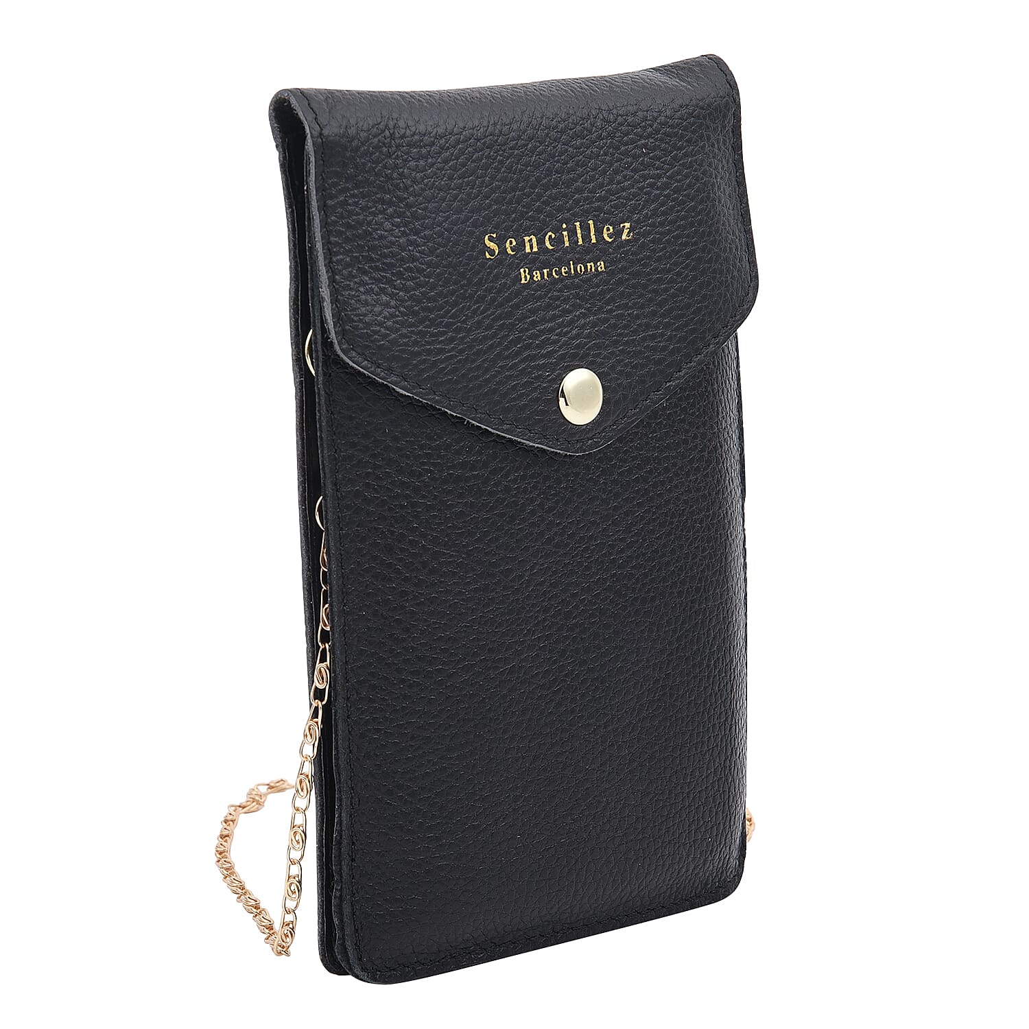 SENCILLEZ 100% Genuine Leather Cell Phone Crossbody Bag with Shoulder Strap (Size 18x12x1Cm) - Black