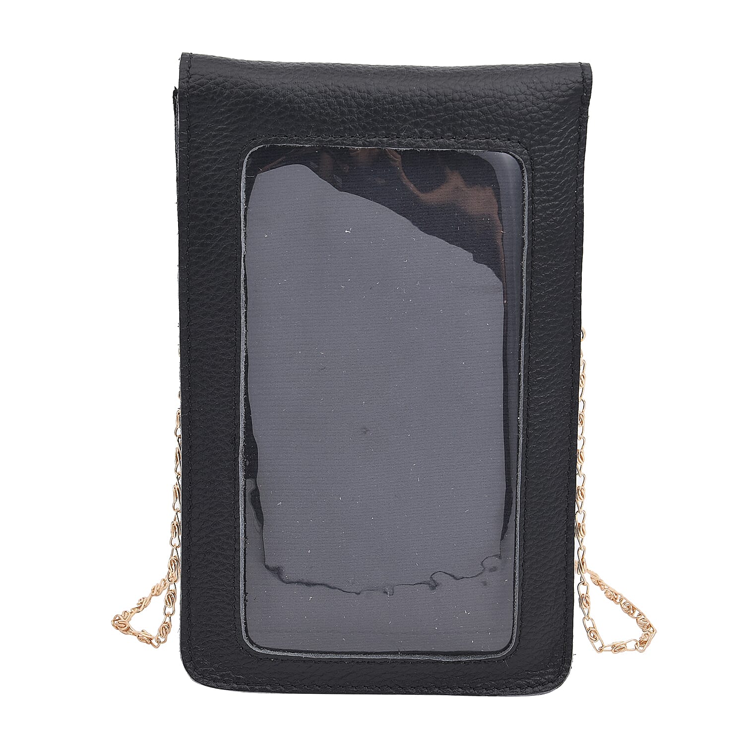 SENCILLEZ 100% Genuine Leather Cell Phone Crossbody Bag with Shoulder Strap (Size 18x12x1Cm) - Black