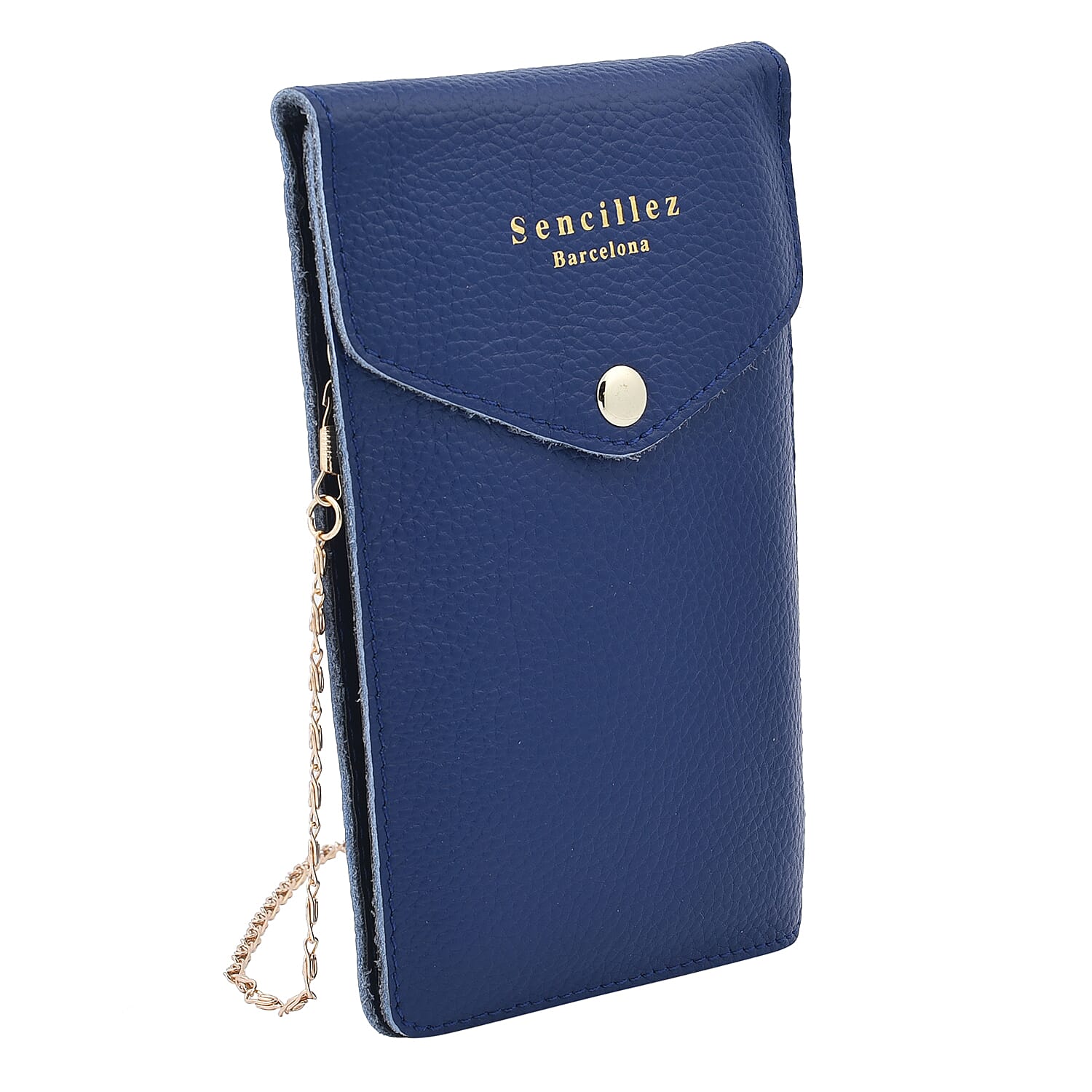 SENCILLEZ 100% Genuine Leather Cell Phone Crossbody Bag with Shoulder Strap (Size 18x12x1Cm) - Navy