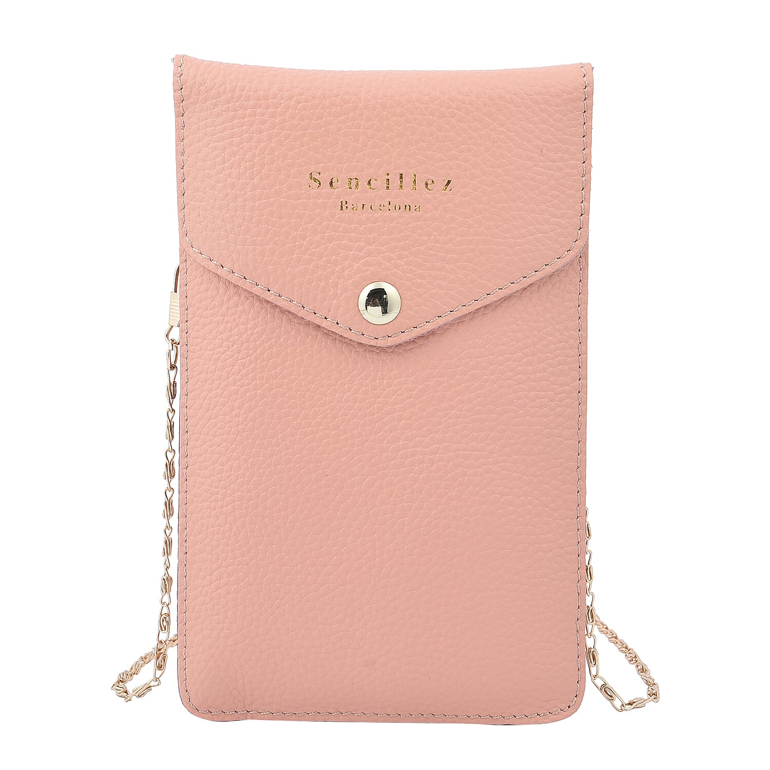 SENCILLEZ 100% Genuine Leather Cell Phone Crossbody Bag with Shoulder Strap (Size 18x12x1Cm) -  Peach