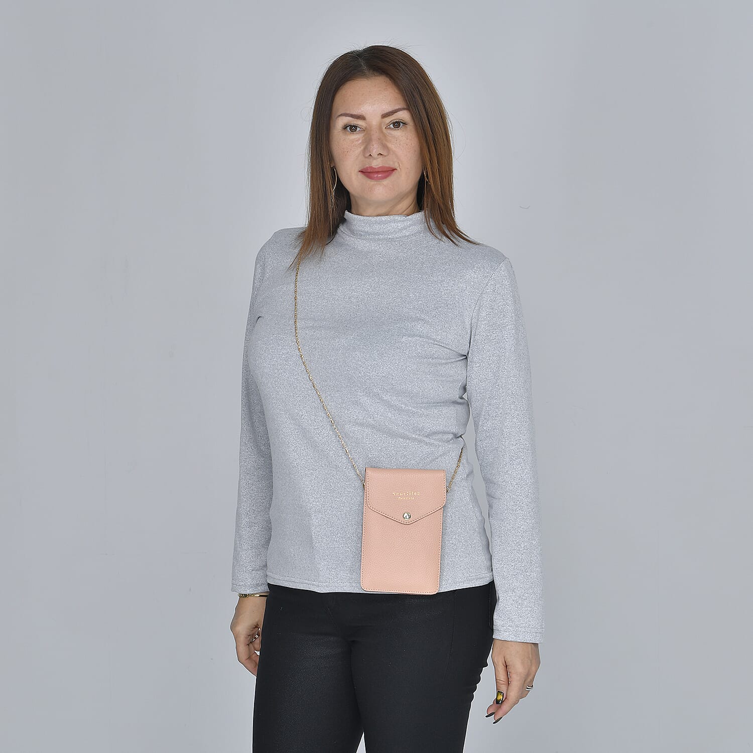 SENCILLEZ 100% Genuine Leather Cell Phone Crossbody Bag with Shoulder Strap (Size 18x12x1Cm) -  Peach