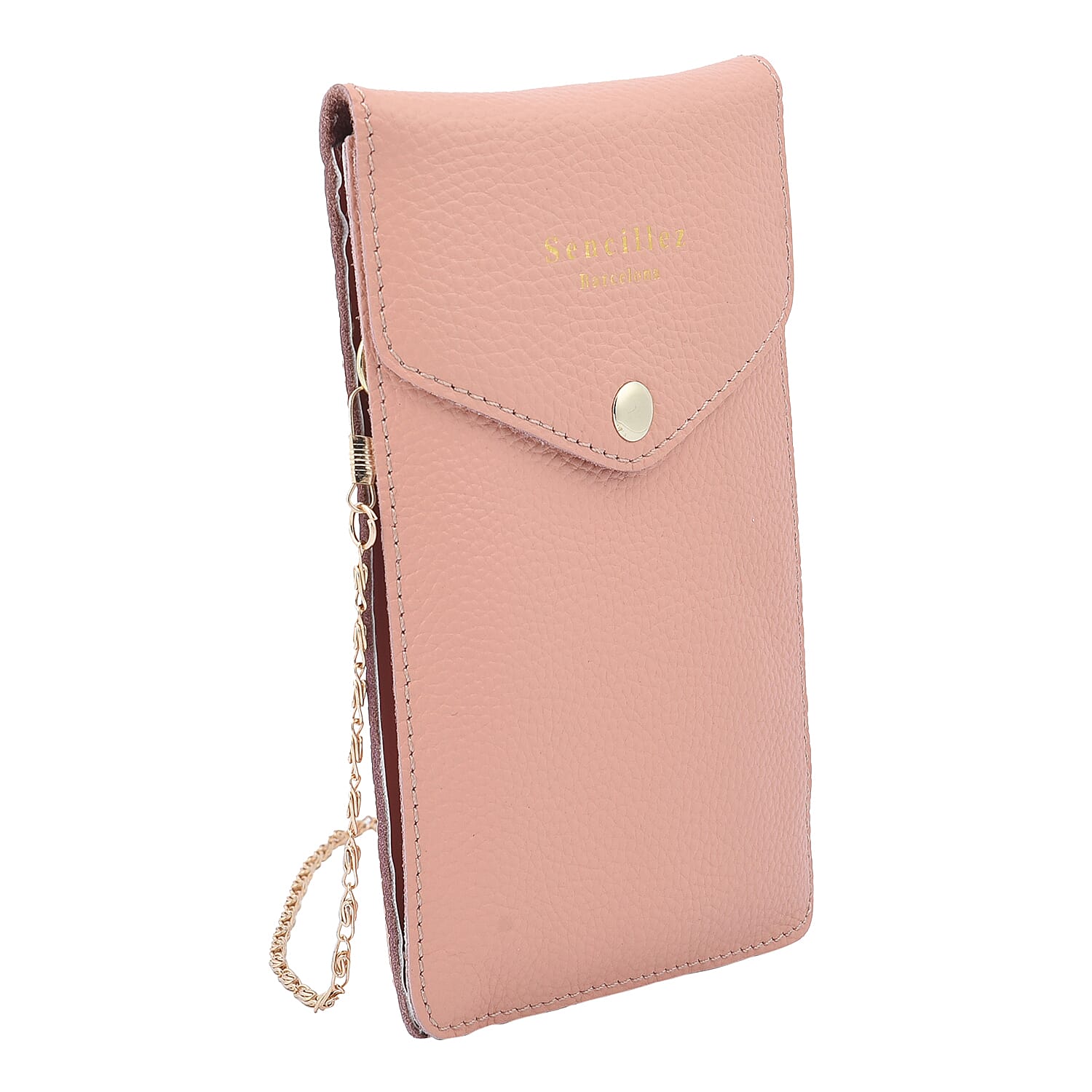 SENCILLEZ 100% Genuine Leather Cell Phone Crossbody Bag with Shoulder Strap (Size 18x12x1Cm) -  Peach