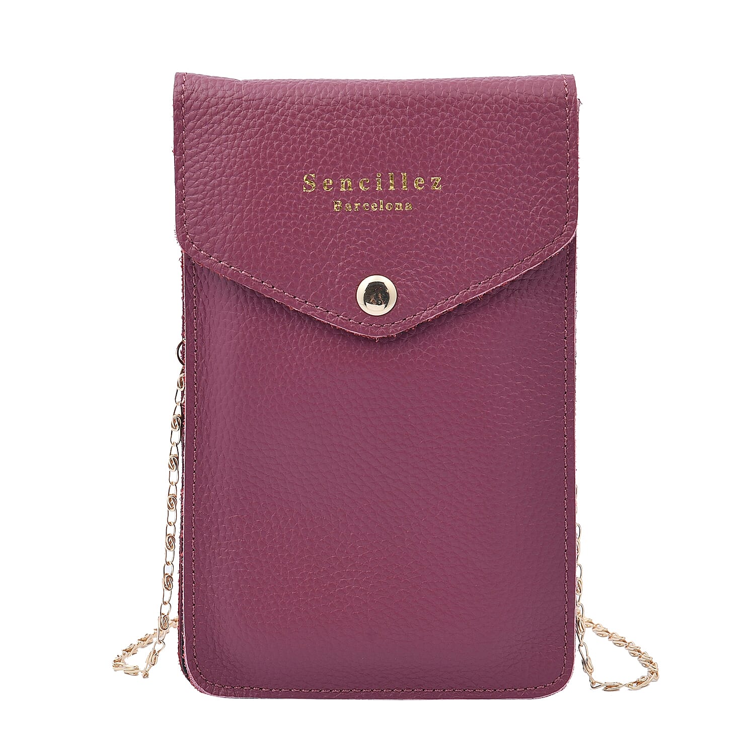 SENCILLEZ 100% Genuine Leather Cell Phone Crossbody Bag with Shoulder Strap (Size 18x12x1Cm) - Purple