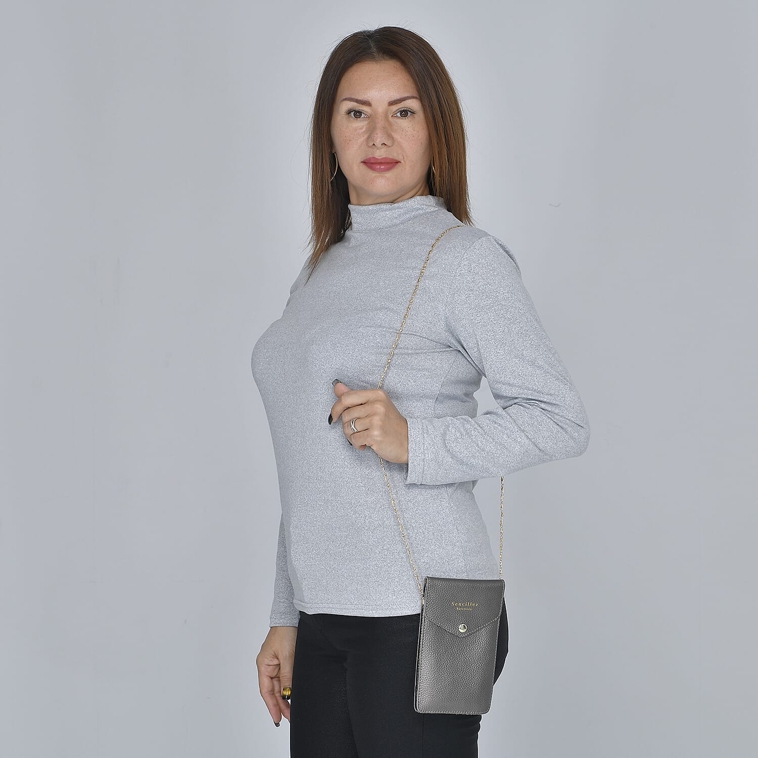 SENCILLEZ 100% Genuine Leather Cell Phone Crossbody Bag with Shoulder Strap (Size 18x12x1Cm) - Bronze