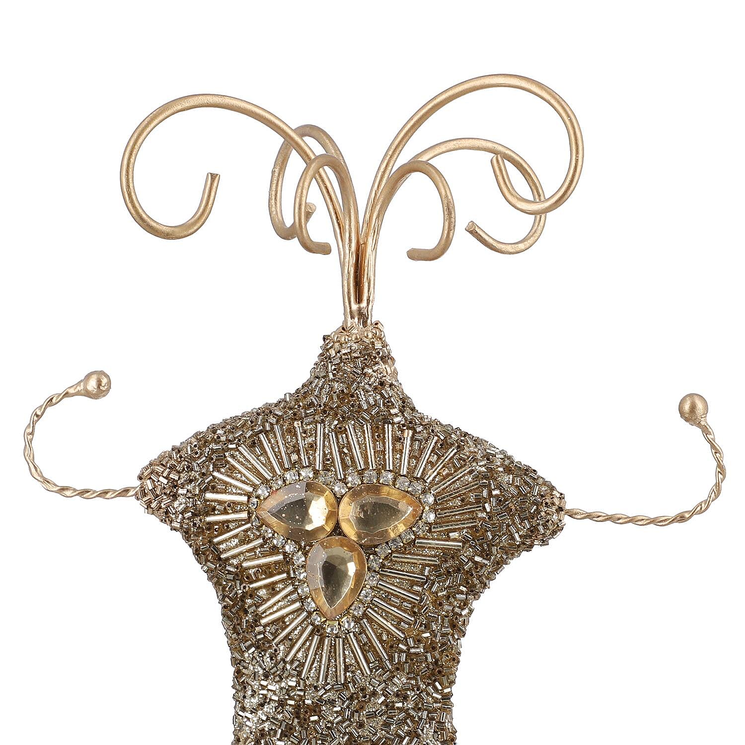 Lady Figure Iron Based Beaded Keyring Holder (Size 29x16x9 Cm) - Matellic Yellow