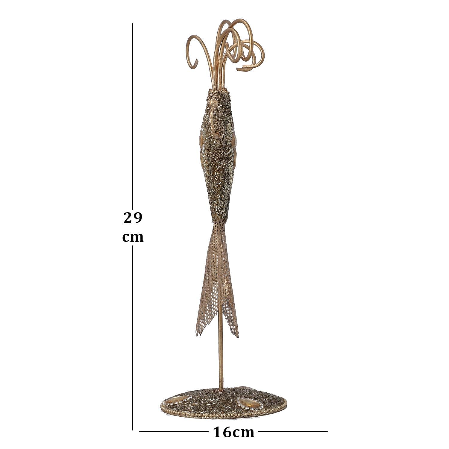 Lady Figure Iron Based Beaded Keyring Holder (Size 29x16x9 Cm) - Matellic Yellow