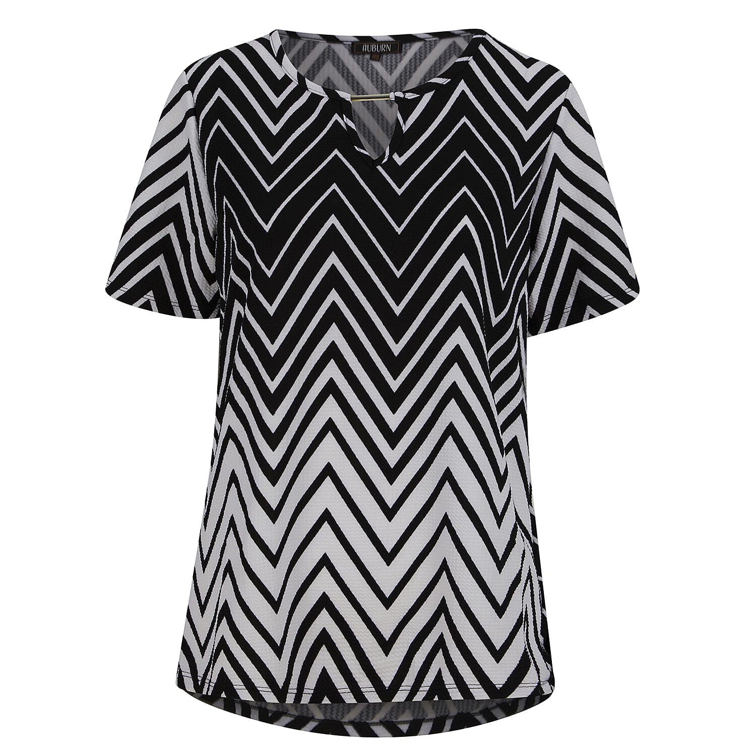 TJC ESSENTIALS V Shape Chevron Pattern Soft & Comfy Top with Round Neckline and Long Sleeves (Size:10/12) -  Black & White