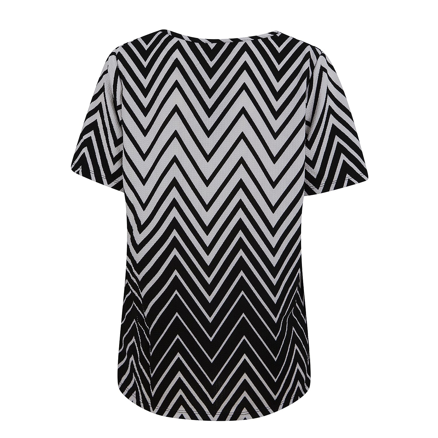 TJC ESSENTIALS V Shape Chevron Pattern Soft & Comfy Top with Round Neckline and Long Sleeves (Size:10/12) -  Black & White
