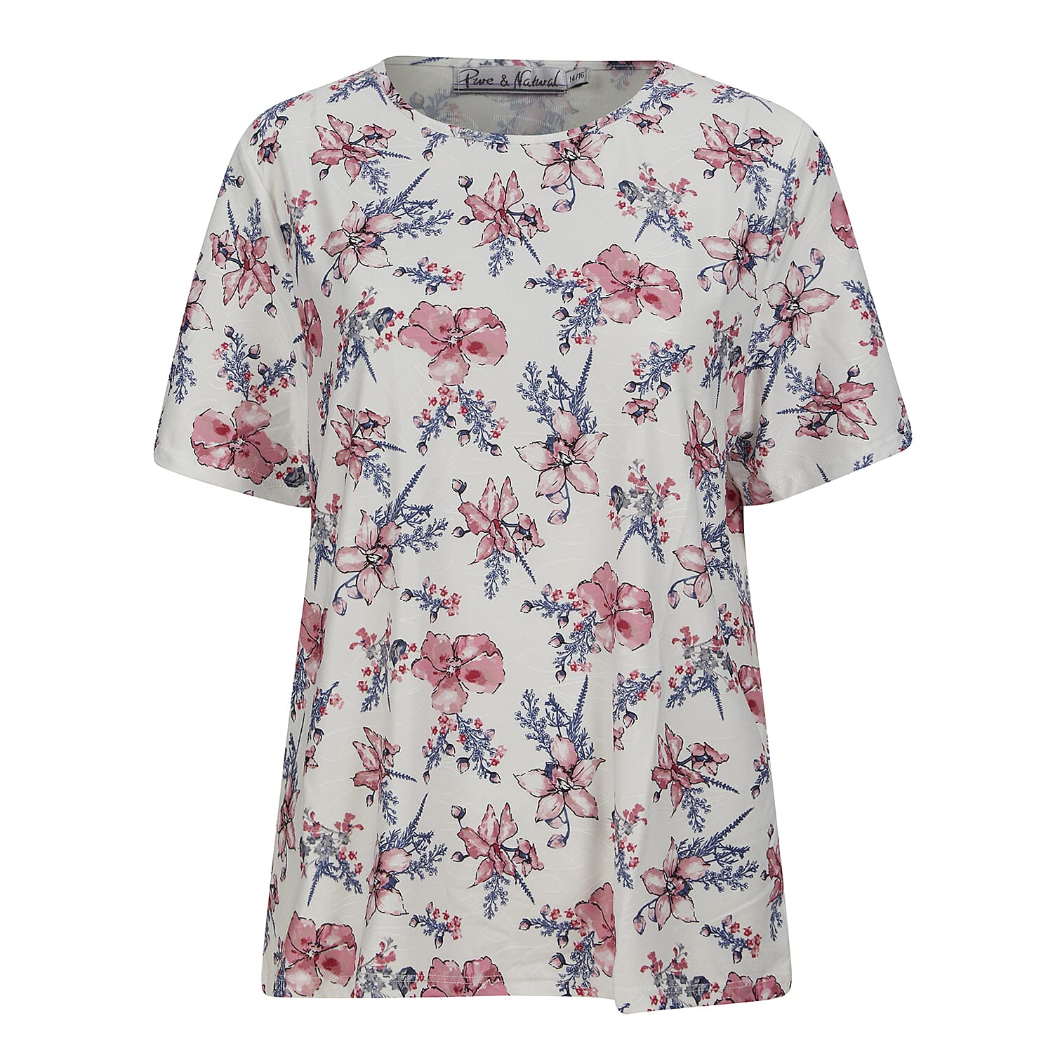 TJC ESSENTIALS Floral Multi Embossed Pattern Soft & Comfy Top with Round Neckline and Long Sleeves (Size:10/12) - White