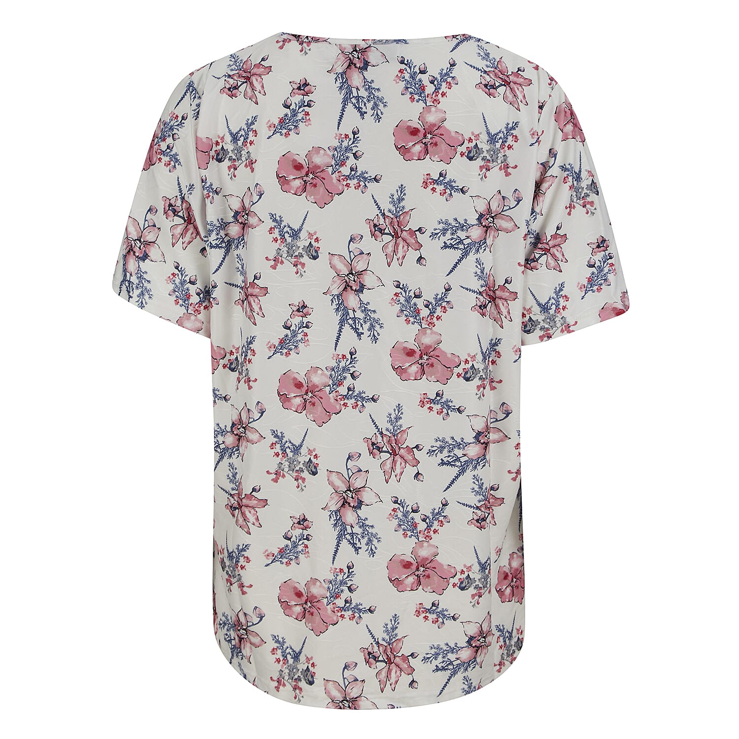 TJC ESSENTIALS Floral Multi Embossed Pattern Soft & Comfy Top with Round Neckline and Long Sleeves (Size:10/12) - White