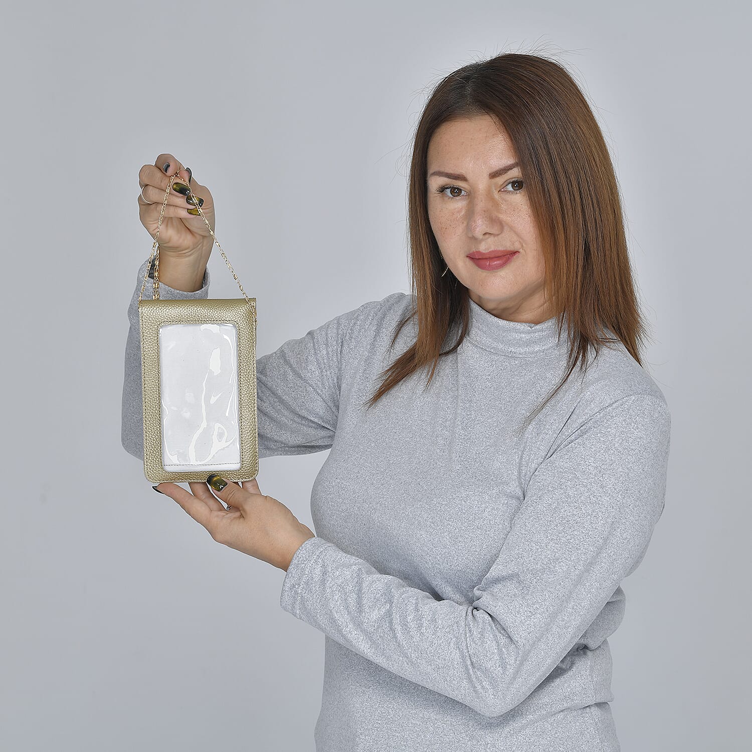 SENCILLEZ 100% Genuine Leather Cell Phone Crossbody Bag with Shoulder Strap (Size 18x12x1Cm) - Golden