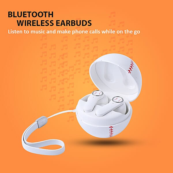 Bluetooth Wireless Earbuds with USB Port and Balls Shape Charging Box - White and Red