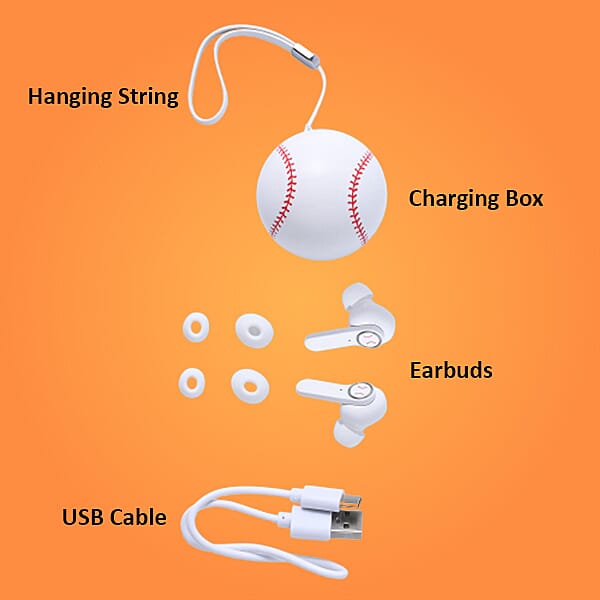 Bluetooth Wireless Earbuds with USB Port and Balls Shape Charging Box - White and Red