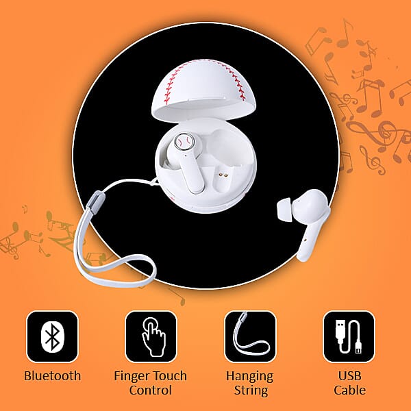 Bluetooth Wireless Earbuds with USB Port and Balls Shape Charging Box - White and Red
