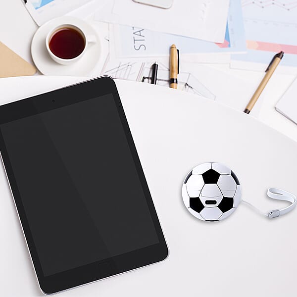 Bluetooth Wireless Earbuds with USB Port and Football Shaped Charging Box - Black and White